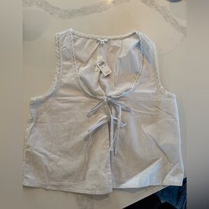 Aerie Blue and White Striped Top with Lace Detail